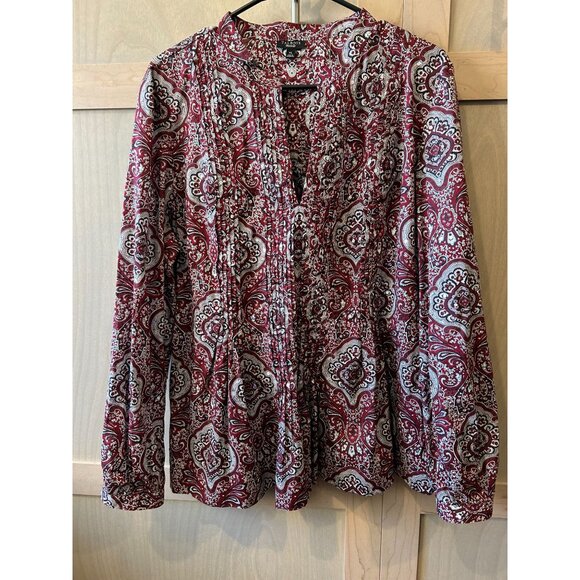 Talbots Pull Over Pintuck Paisley Print with Sequins Blouse XL - Picture 3 of 11